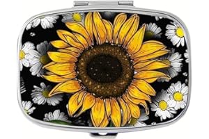 Sunflower Pill Box-2 Small Pill Case for Purse & Pocket Travel Portable Metal Medicine Box to Hold Vitamins Medication Fish O