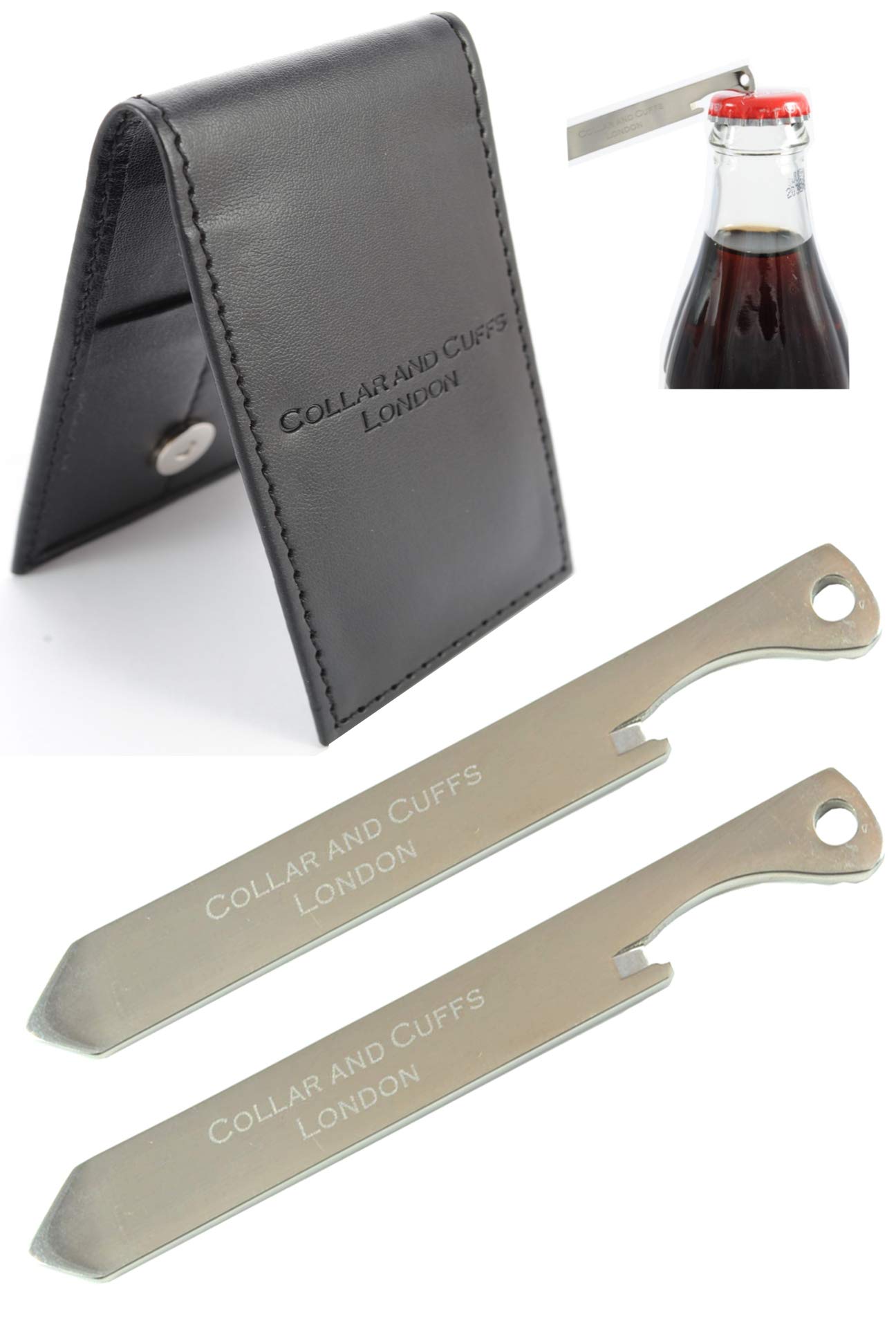 COLLAR AND CUFFS LONDON - Collar Stays for Men - Multi Tool - Metal Shirt Collar Stiffeners Bones Inserts - Titanium - 2.5 Inch, 6cm, 63mm - With Presentation Gift Wallet - 1 Pair - Silver Colour