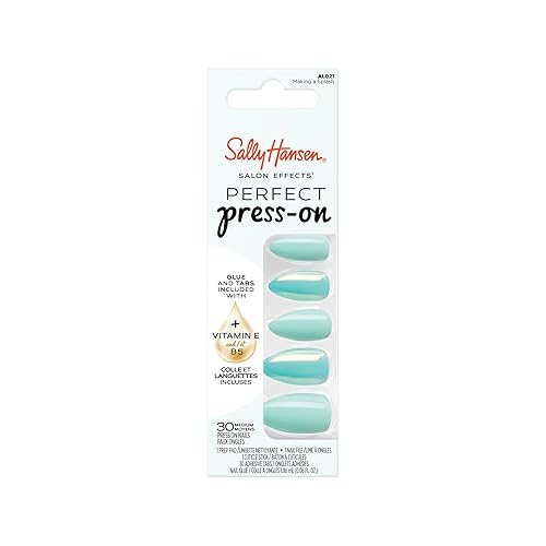 Sally Hansen Salon Effects Perfect Press-On Nails | Almond Shape | Easy to Apply, Non-Damaging | 30 Nails, Nail Glue, Adhesive Tabs, File | Making A Splash