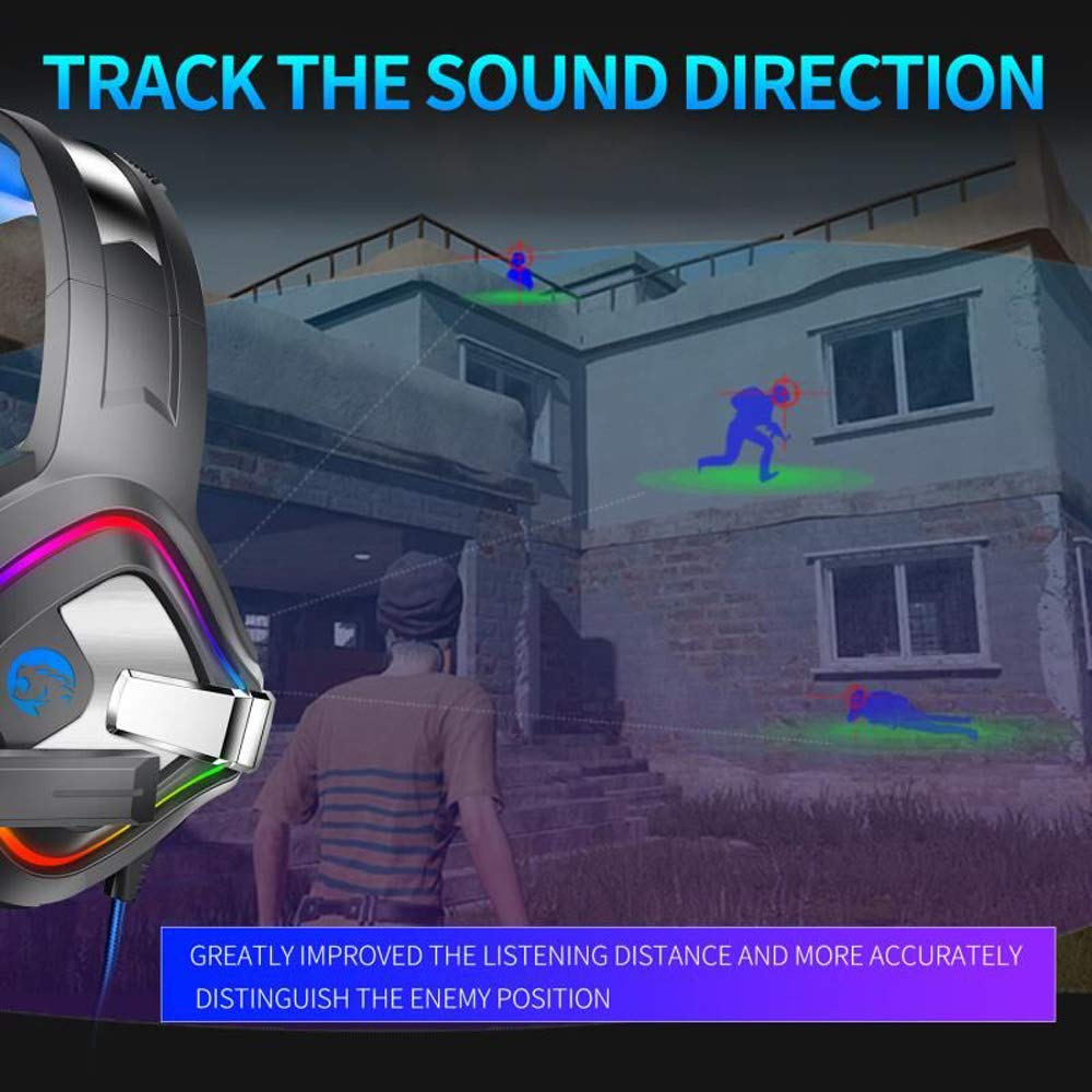 Likorlove Gaming Headset for Xbox one PS4, 4D Surround Sound Over Ear Headphones with Noise Cancelling Mic, LED Lights, Volume Control for PC Laptop Mac iPad Nintendo Switch