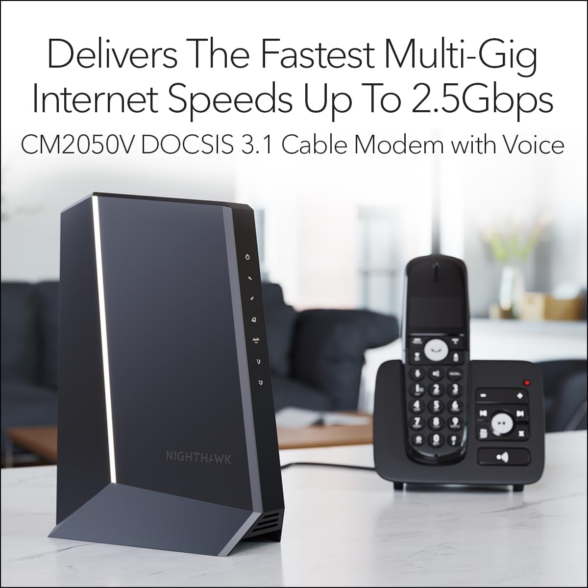 NETGEAR Nighthawk Multi-Gig Cable Modem for Xfinity Voice (CM2050V) – for Cable Plans up to 2.5Gbps - DOCSIS 3.1-2 Phone Lines