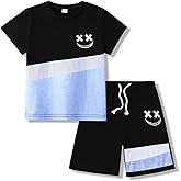 Klyatpxoen Boys Clothes 2 Piece Size 6-13Y Short Sleeve T-Shirt & Shorts Set Casual Kids Boys Spring Summer Outfits