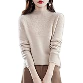 RUCPUW 100% Merino Wool Sweaters Women's Fall Winter Warm Soft Knitted Loose Pullover Turtleneck Long Sleeves