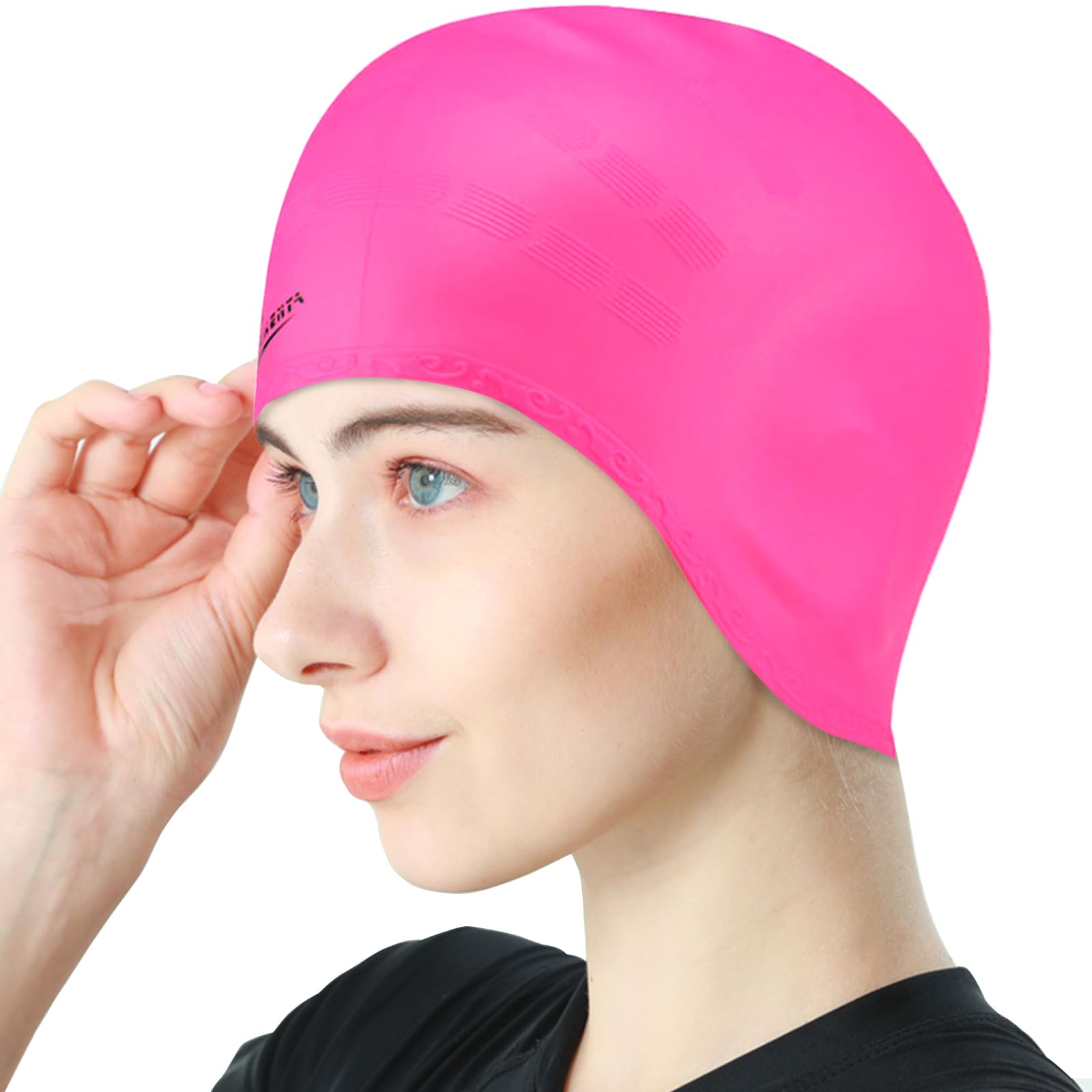 Ledeak Swimming Cap with 3D Ear Protection, Non-Slip Waterproof Silicone Swim Cap, Swimming Hat for Adult fits Long Short Hair(Pink)