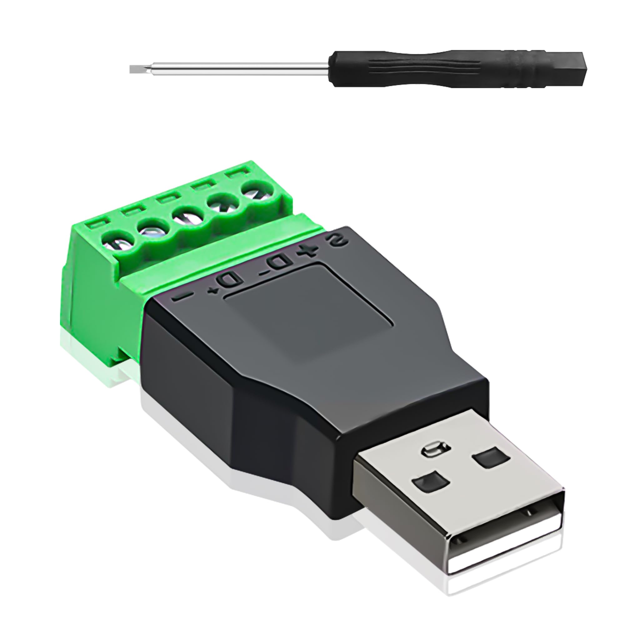 YIMATEECO USB Screw Terminal Block, USB A 2.0 Male to 5-Pin/Way Shield Terminal Blocks Adapter Plug Ethernet Connector for U-SB Interferace Device (1x U-SB Male Terminals Block Plug)
