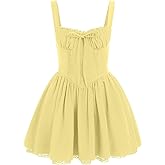 ABEHIK Women's Corset Dress Floral Mini Sexy Spaghetti Straps Low Cut Lace Short Dress Ruffle Summer Bustier Sundress