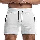 EVERWORTH Men's Solid Gym Workout Shorts Bodybuilding Running Fitted Training Jogging Short Pants with Zipper Pocket 3 Colors