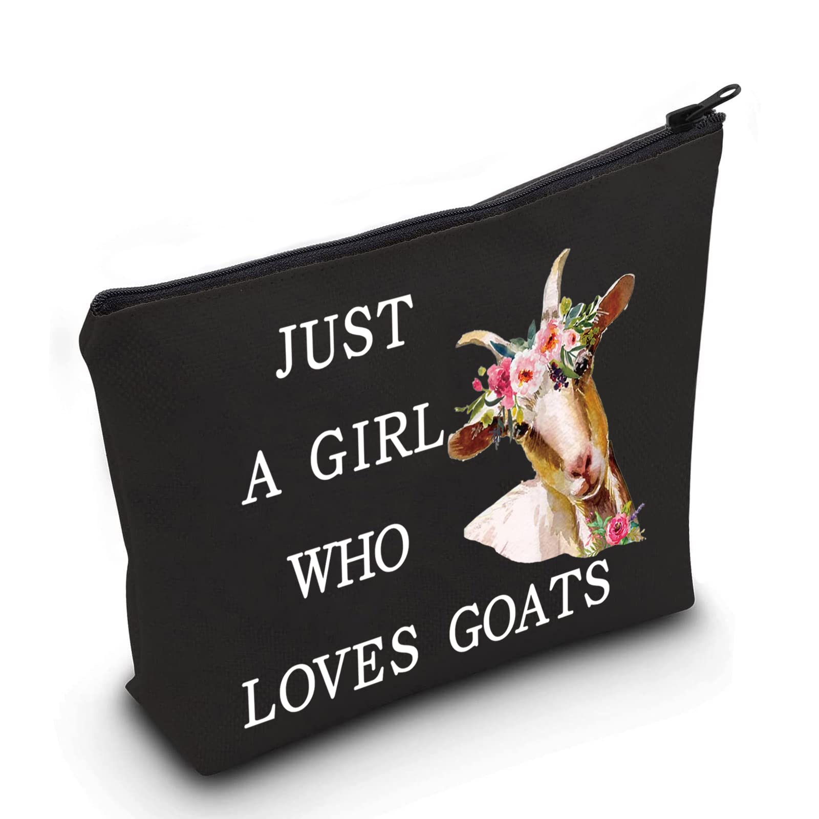 LEVLO Funny Goat Cosmetic BagAnimal Lover Gift Just A Girl Who Loves Goats Makeup Zipper Pouch Bag Goat Lover Gift For Women Girls, Loves Goats Black, Make Up Bag