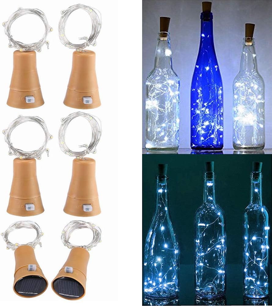 Solar Powered Wine Bottle Lights Cork, 10 LED Bottle Cork Fairy String Lights DIY Mini Copper Wire, 6 Pack White Solar Lights Christmas Halloween Wedding Party Indoor