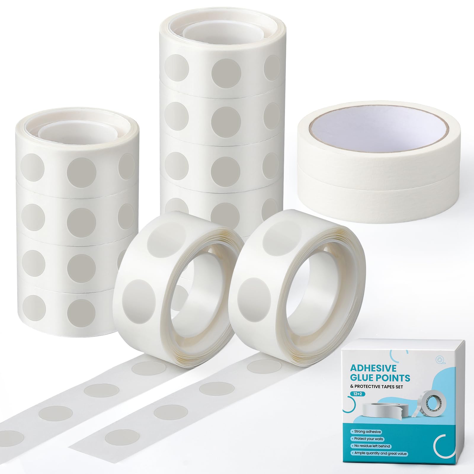Photo 1 of 1200 Pieces Adhesive Glue Dots with 131ft Wall Protection Tapes, Protect Your Walls, Removable Double-sided Glue Tapes for Wall Balloon Decoration, Sticky Point Tapes for Crafts, Party, Birthday