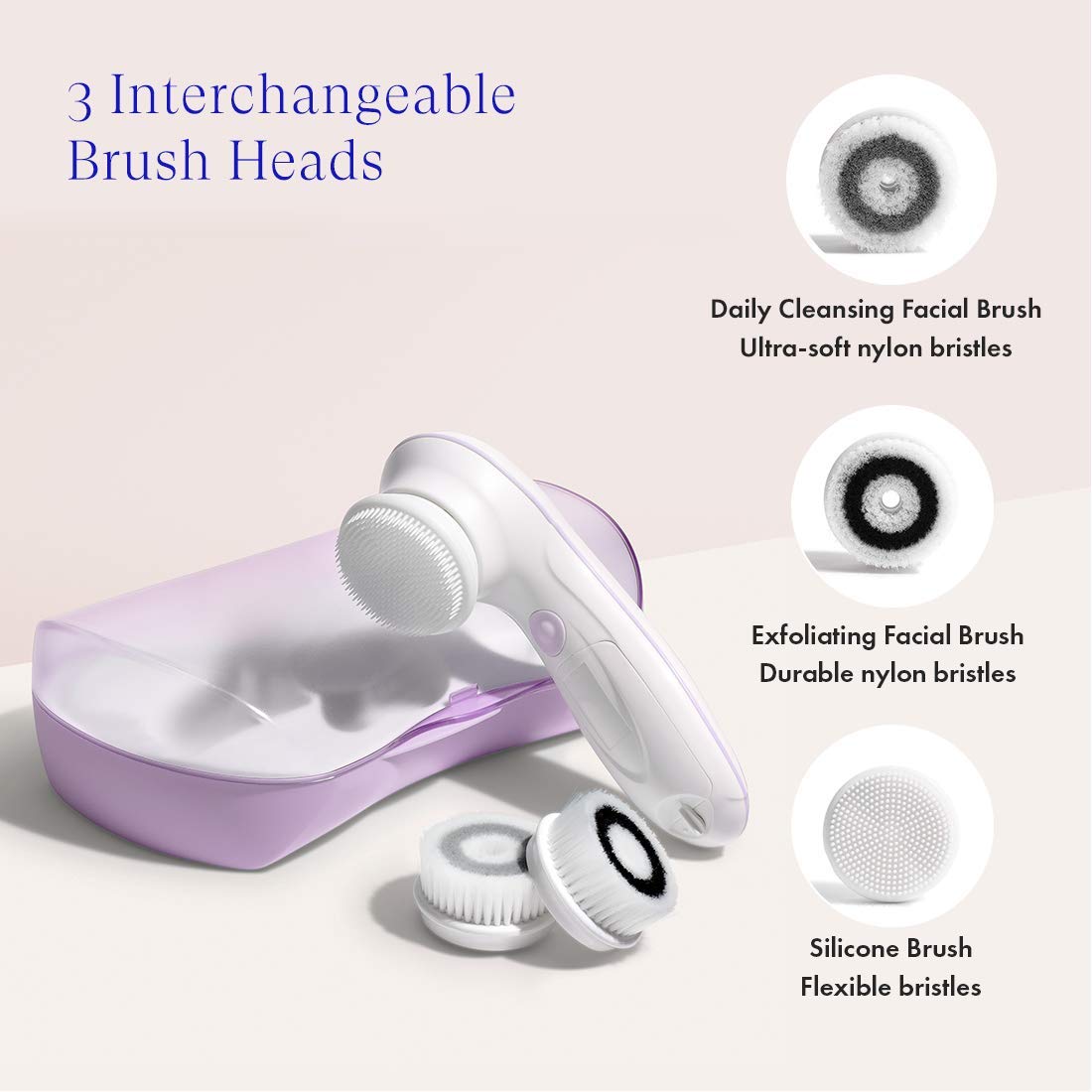 Vanity Planet Facial Cleansing Brush Ultimate Skin Spa with 3 Interchangeable Face Brushes for Cleansing, Exfoliating and Silicone Brush, Cordless, Water Resistant (Not Ur Mom's Purple): Beauty