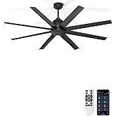 Phylluz 65’’ Ceiling Fan No Light, 6 Speeds, Noiseless Dc Reversible Motor, Black Outdoor Modern Ceiling Fan without Light for Living Room Shop Garage Patio Indoor Outdoor