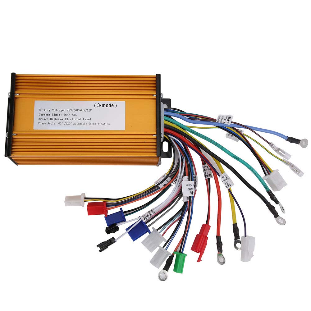 Folany E‑Bike Speed Motor, 48V, 60V, 64V, 72V Universal Brushless Controller, 1000W-1500W Motor Controller, Three‑Mode Sinusoid 12 Tube E-Bike Brushless Motor Controller for Electric Bicycle Scooter