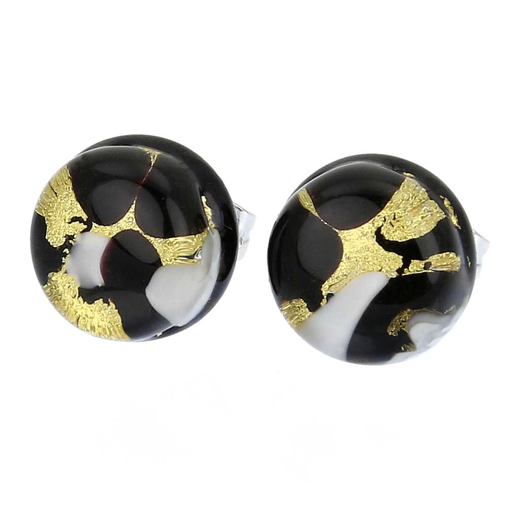 Glass Of Venice Murano Glass Venetian Reflections Round Stud Earrings - Black Gold