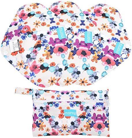Morxy Reusable Panty Liners, Sanitary Pads, Menstrual Pads For Women. Washable Charcoal Bamboo Cloth Pads, Incontinence Pads For Light Flow - 3 Pack Set ( Small ) With Wet Bag