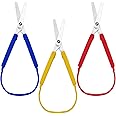 Loop Colorful Grip Scissors Loop Handle Self-Opening Adaptive Cutting Scissors for Children and Adults Special Needs, 8 Inches(Yellow, Red, Blue,3 Packs)