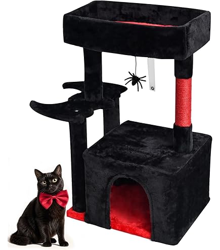 Gothic Cat Accessories BEWISHOME Gothic Cat Tree With Coffin Bed