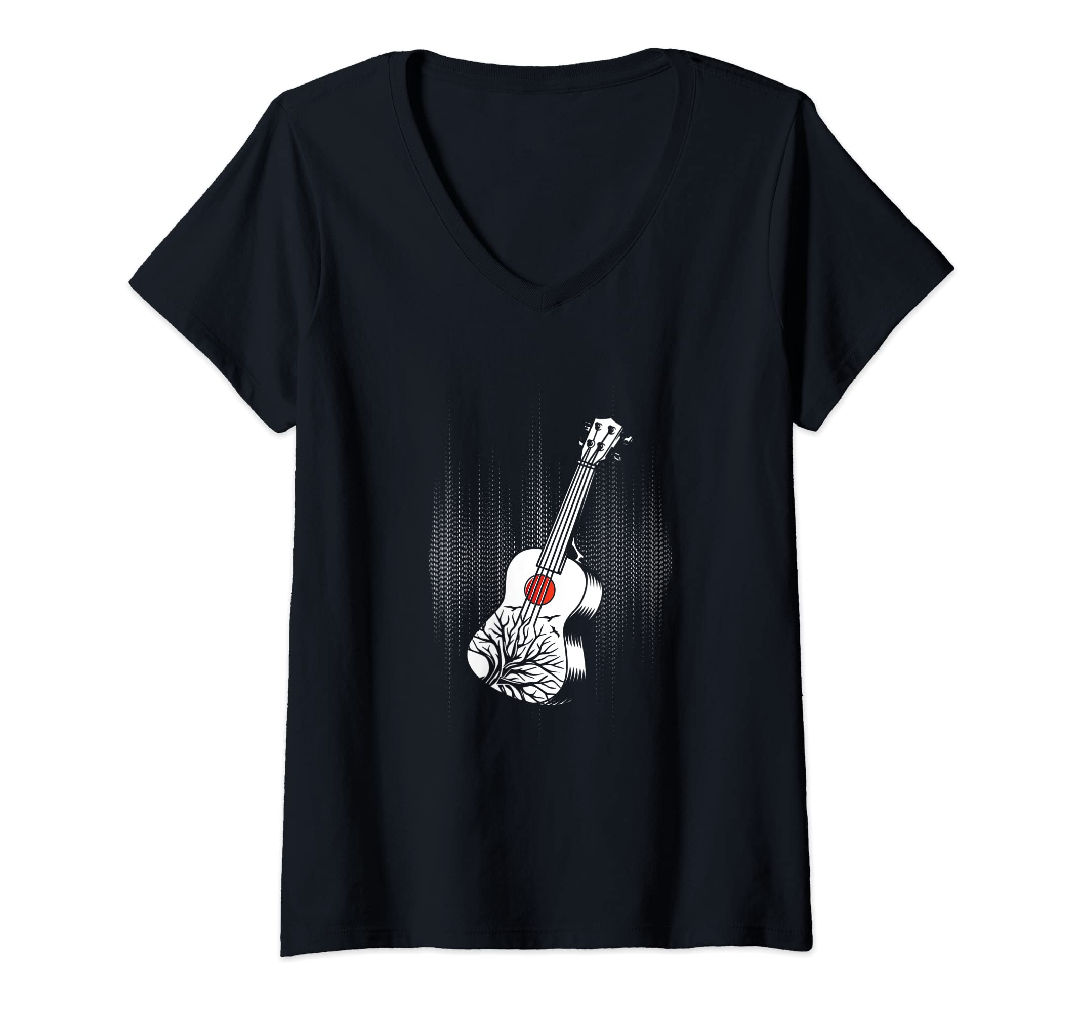 Womens Ukulele Sound Wave Hawaiian Acoustic Musician Uke Guitar V-Neck T-Shirt