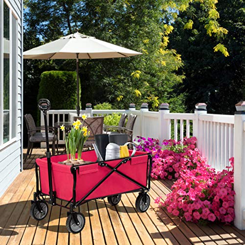 Goplus Collapsible Wagon Folding Utility Weagon Cart w/Wheels for Outdoor Beach Garden Shopping