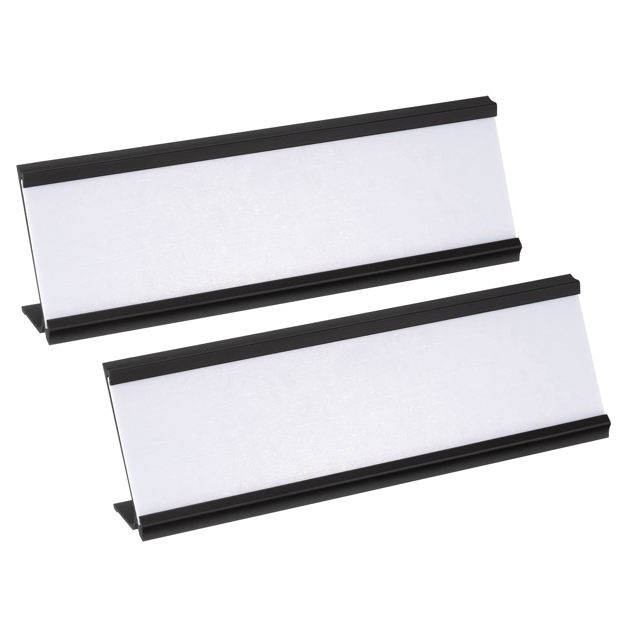 PATIKIL 2 x 7inch Aluminum Name Plate Holder, 2Pcs L Type with White Blank Engraved Name Plate for Desk Office Business Door Sign Holder Black