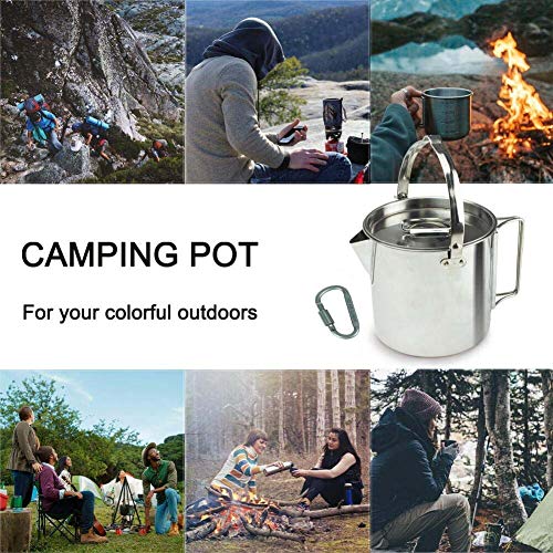 AITREASURE Camping Tea Kettle Stainless Steel Hiking Pot Portable 1.2L Coffee Pot with Handles and with Lids for Camping Hiking Picnic