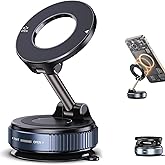 Magnetic Phone Holder for Car with Upgraded Vacuum Suction Base, N52 Powerful Magnet, 360° Rotation & 180° Tilt Adjustable Da