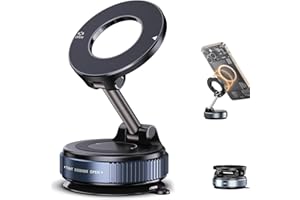 Magnetic Phone Holder for Car with Upgraded Vacuum Suction Base, N52 Powerful Magnet, 360° Rotation & 180° Tilt Adjustable Da