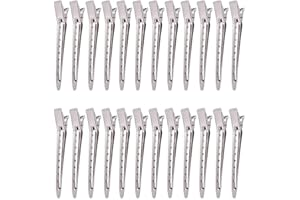 Ondaring 24 Pcs Metal Duck Billed Hair Clips Silver for Styling Sectioning, 3.5 Inches Rustproof Metal Alligator Curl Clips P