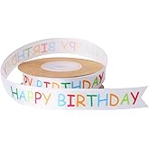 Happy Birthday Ribbon Roll Gift Wrapping Crafts Party Decoration Colorful Happy Printed Themed Cake Decorating Children's Personalized Ribbon, 15 mm x 30 ft
