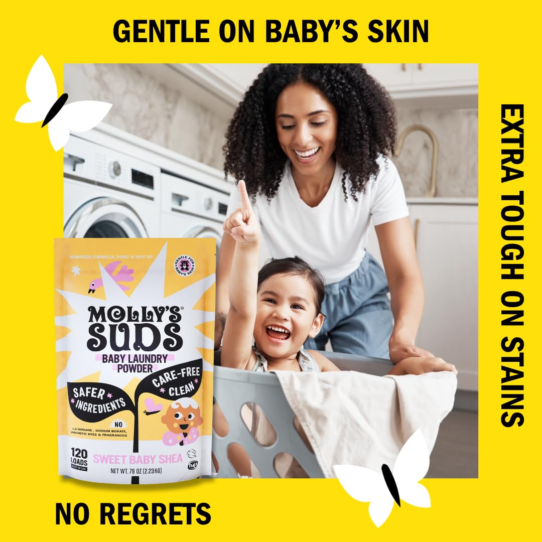 Molly's Suds Baby Laundry Detergent Powder | Removes Formula, Poop & Spit-Up Stains | Extra Gentle for Newborns (Sweet Baby Shea)