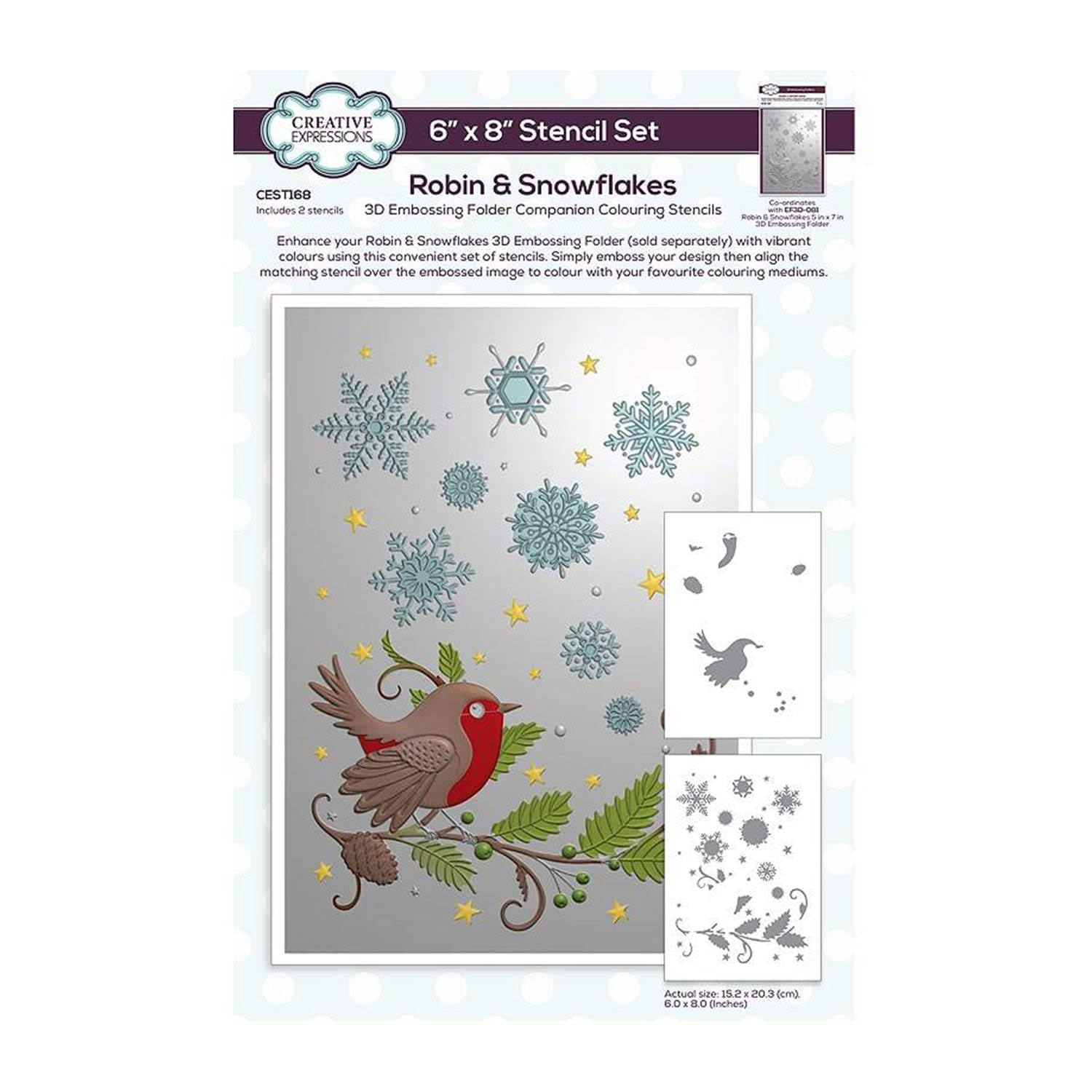 Creative Expressions Robin & Snowflakes Companion Colouring Stencil 6 in x 8 in Set of 2, Cream, 6 x 8 in