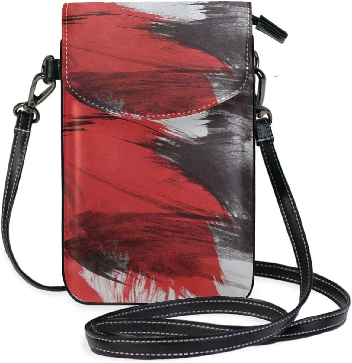 Leather Phone Storage Bag Red Black Painted Abstract Stucture Print