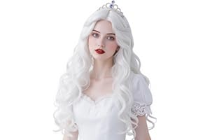 ZGXYZXMY White Long Wavy Wig for Women Halloween Cosplay Costume Queen Wig
