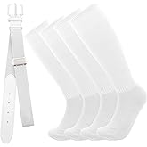 KEUKORZ 2 Pair Baseball Socks and Belt Set for Youth Adult Softball Socks Men Strenchy Baseball Belt Combo