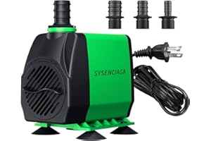 SYSENCIAGA 40W Fountain Submersible Water Pump, 1000GPH Adjustable Ultra Quiet Aquarium Pump, Small Pond Pump with 3 Nozzles, 10.5ft High Lift for Small Pond, Fish tank, Waterfall, Outdoor, Hydroponics