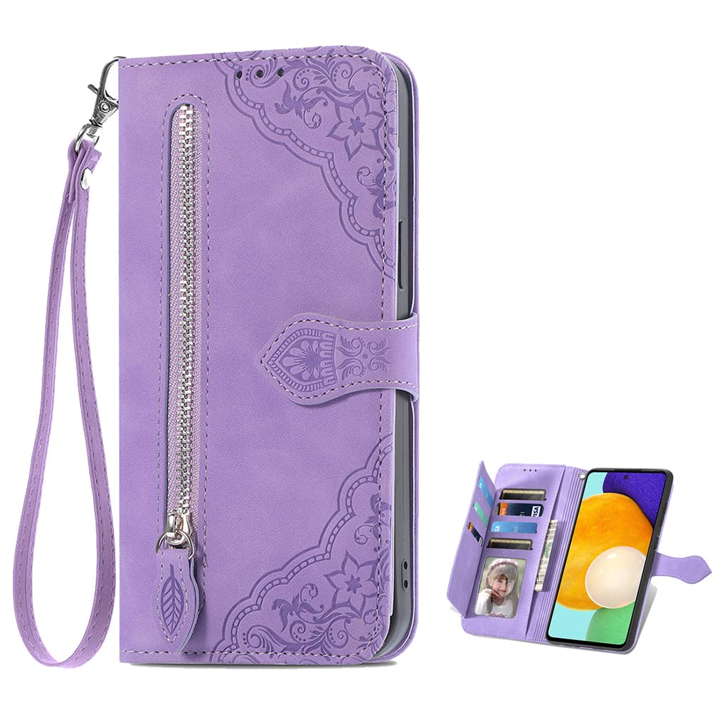 TIANYUE for Xiaomi Redmi 10C Wallet Case, PU Leather with TPU Inner Case, Handbag Zipper Pocket Magnetic Flip Stand Protective Cover for Xiaomi Redmi 10C-Purple