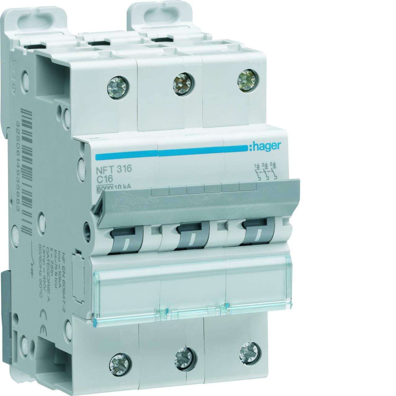 Hager Circuit Breaker - 3 Poles - 10a - 6ka - C Curve - Screw