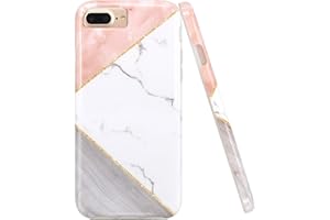 JAHOLAN Geometric Pink White Marble Design Clear Bumper TPU Soft Rubber Silicone Phone Case Compatible with iPhone 7 Plus/8 P