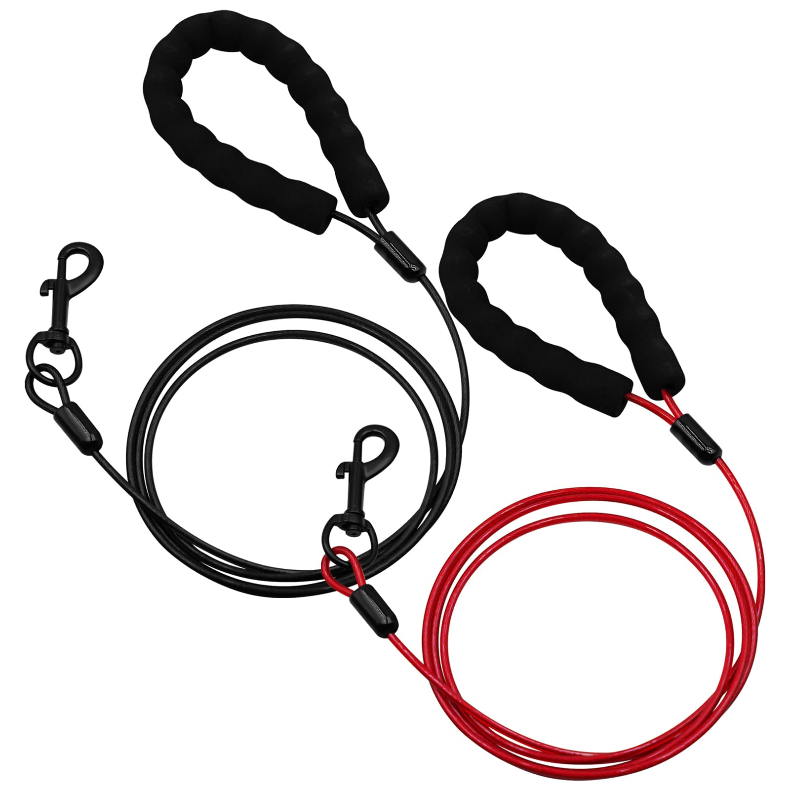 SUNDEE 2 Pack Chew Proof Dog Lead with Comfortable Padded Handle 1.2/1.5/1.8m, Heavy Duty Steel Metal for Large and Medium Dogs Train and Walk, Safe Traffic Rope with Retractable Buckle-Red(1.5m)
