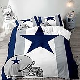 VIVIHOME 3PCS American Football Bedding Set, Sports Duvet Cover Queen, Grey White Navy Blue Striped Comforter Cover, Modern Apartment Bedroom Decor for Men Husband Boyfriend Teen Boys, 2 Pillow Shams