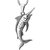 COOLSTEELANDBEYOND Mens Women Stainless Steel Marlin Sailfish Swordfish Pendant Necklace, 30 inches Wheat Chain