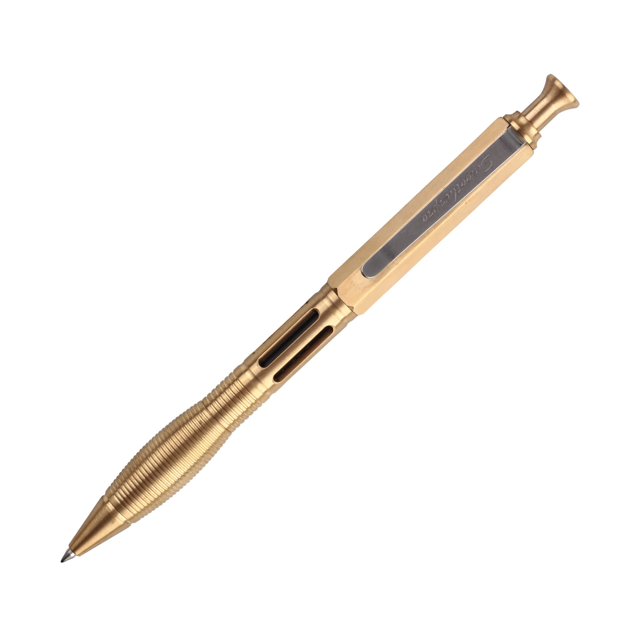 Photo 1 of SMOOTHERPRO Retractable Ballpoint Pen, Solid Brass Click Pen Compatible with Pilot G2 Refill, Weighted Heavy Pen for Tremor Parkinson Arthritic Hand, Gold(PRG130NL)