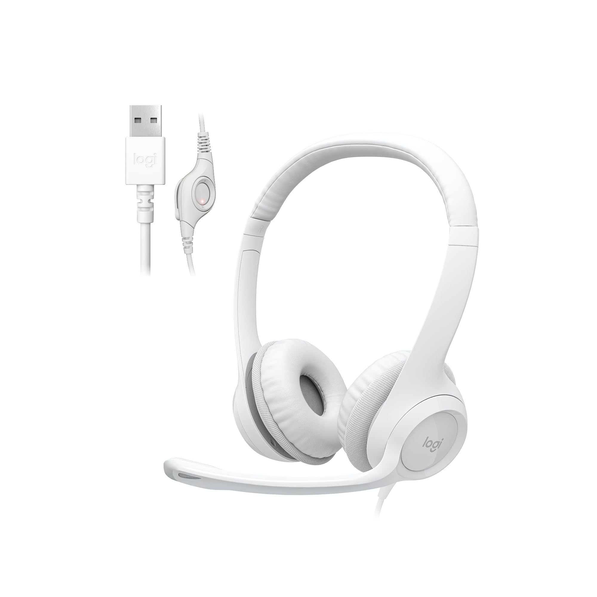 Photo 1 of Logitech H390 Gaming Headphones, Wired Headphones with Mic, USB Headset with Microphone for PC, Noise Cancelling Microphone for Video Meetings, Music, Gaming - Off White (Pack of 12)