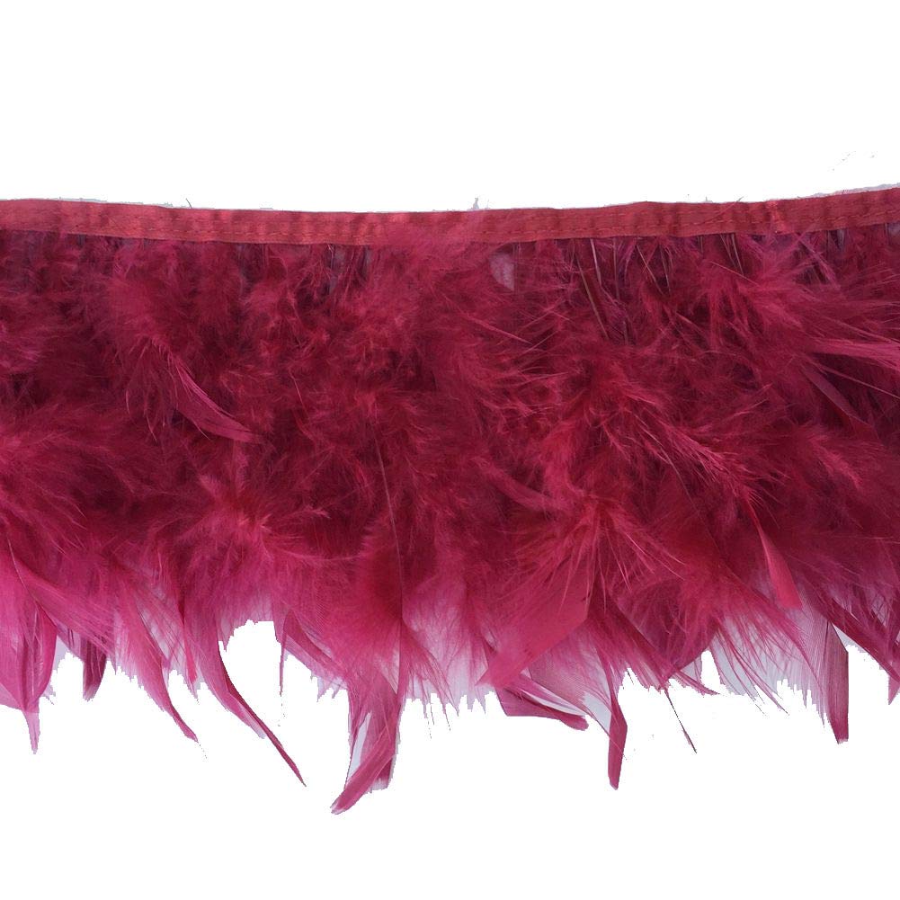 KOLIGHT Pack of 2m Natural Dyed Turkey Flakes Feathers 10-15cm Fringe Trim DIY Dress Crafts Costumes Decoration (Burgundy)