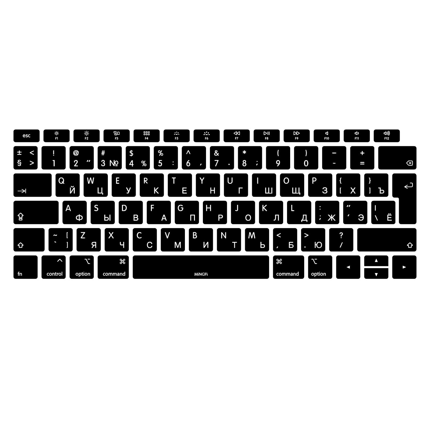 MiNGFi Silicone Russian Keyboard Cover for MacBook Air 13" (A1932, 2018–2019) EU/ISO Layout - Black