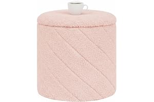 B FSOBEIIALEO Ottoman with Stroage, Boucle Round Storage Ottoman with Tray,Foot Rest Stool for Dorm Room, Living Room Pink, 3