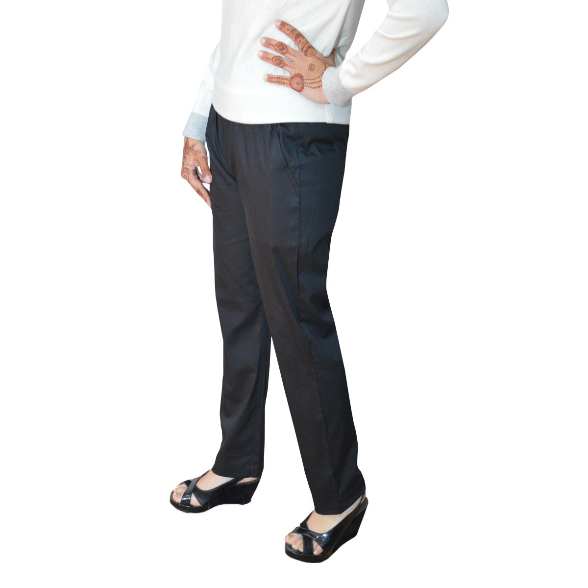 apella black cotton pant palazzo with 2 side pocket