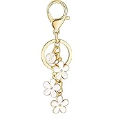 SELOVO Initial Keychain White/Pink/Black Cute Keychain Girl Purse Charms for Handbag Cute Letter Flower Keyring for Backpack