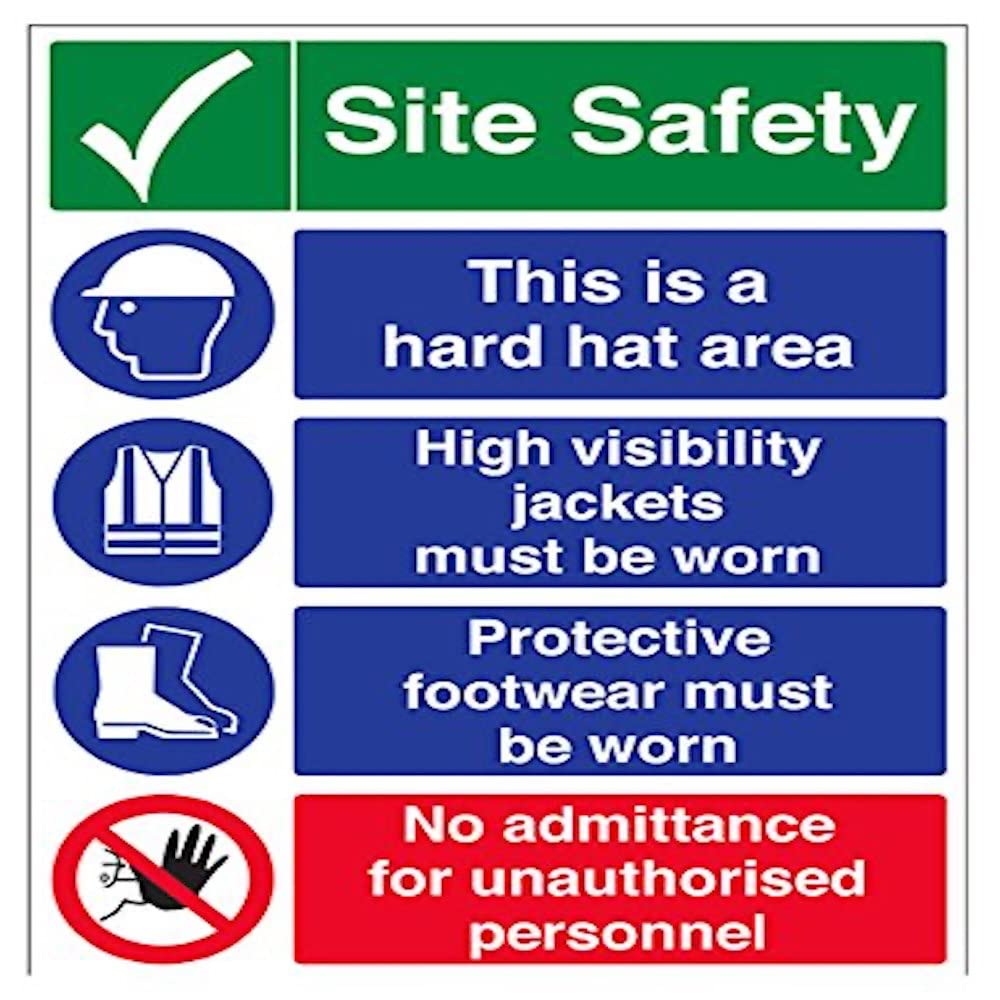 Vsafety Multi Hazard Site Safety No Admittance Warning Sign - 450mm x 600mm - 2mm Rigid Plastic — image 1