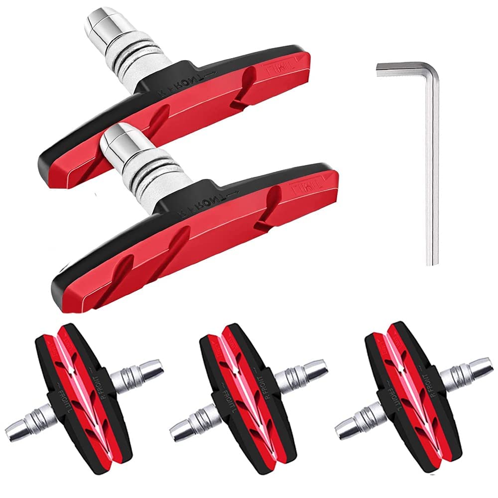 SenluKit 4 Pairs V-Brake Bicycle Brake Pads, Rubber, Red, Road Bike, 8 Pieces for Shimano, Tektro, Avid, Clarks, Contec, Sram, XLC